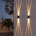 Bofea-Outdoor Waterproof Wall Sconce Black Aluminum Construction with Dual Up/Down LED Lights Black Wall Sconces Outside Wall Lights Ideal for Patio Garden and Porch Lighting(Three Beams Up And Down)
