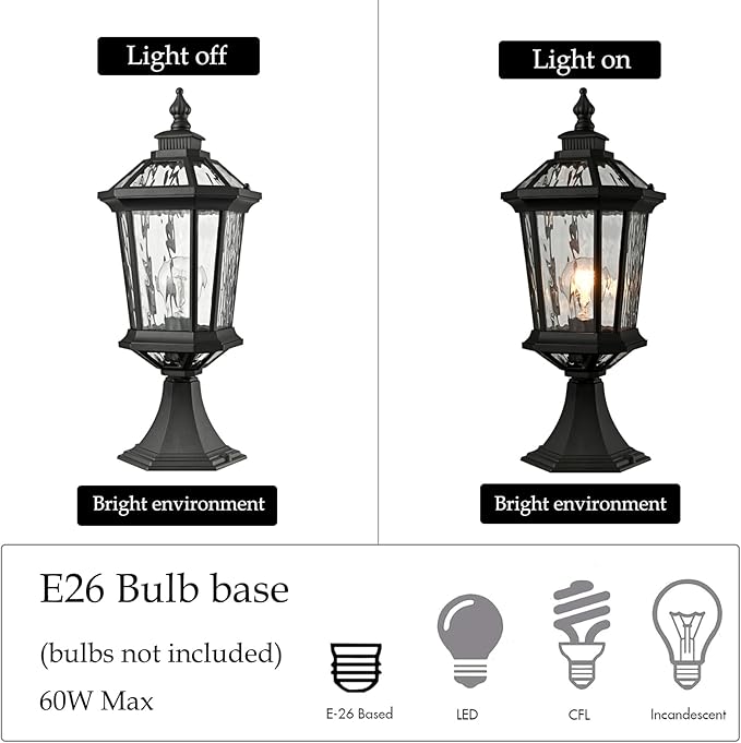DANSEER Outdoor Post Light Fixture Waterproof Exterior Lamp with Water Ripple Glass Outside Post Lighting for Garden Patio Pathway Yard Lawn