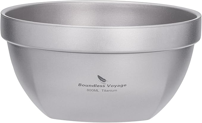 Boundless Voyage Titanium Double Walled Bowl Oatmeal Rice Soup Yogurt Bowl Ultralight Portable Tableware Outdoor Camping Metal Bowls (800ml)