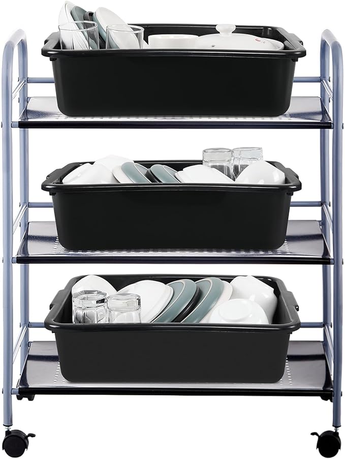 3 Pack 13 L Commercial Bus Boxes with Lid Restaurant Bus Tub Black