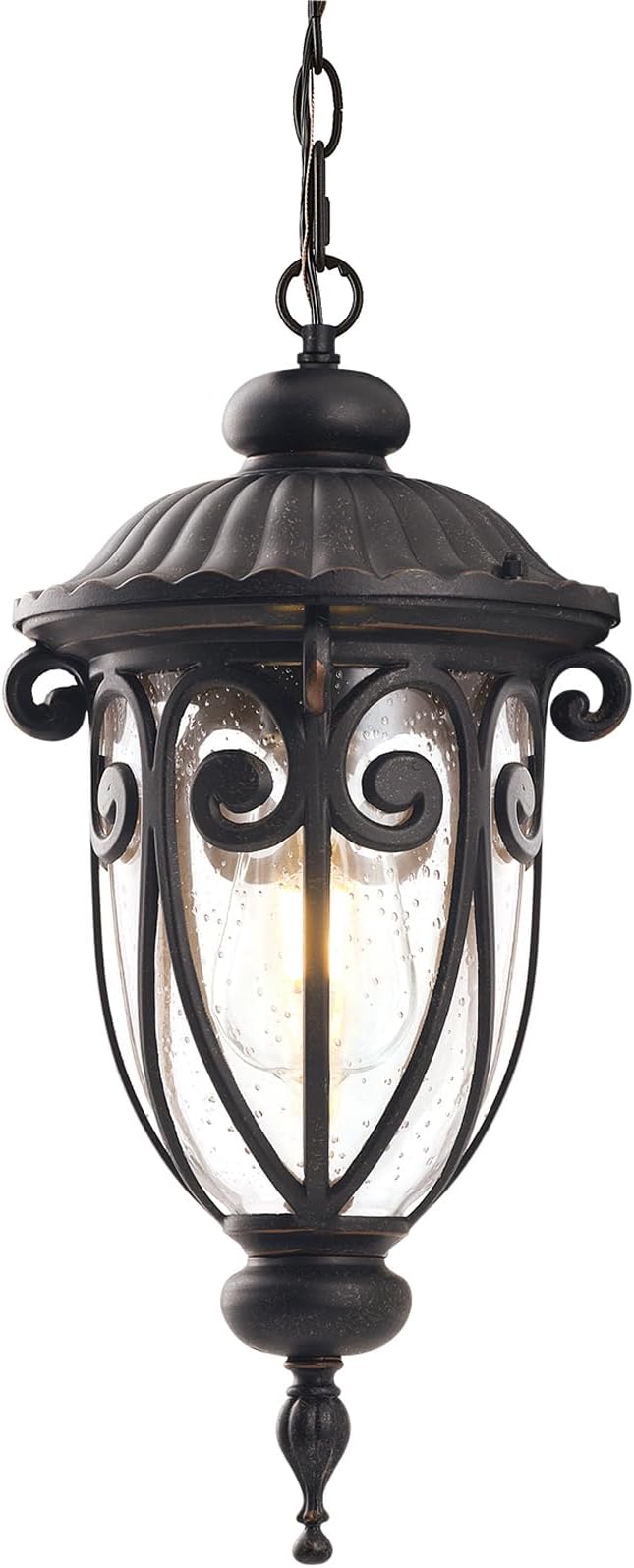 Vintage Bronze Outdoor Pendant Lights for Porch 20 1/2 High Exterior Hanging Light Fixture with Adjustable Chain Outside Ceiling Lantern with Seeded Glass for Patio Entryway