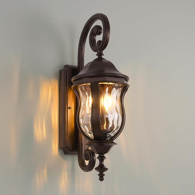 Outdoor Wall Sconces Brown Outdoor Porch Lights 22.8 H Large Exterior Wall Lanterns Waterproof Exterior Lighting Fixtures with Water Glass for Patio Garage Doorway