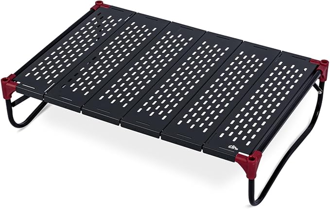 iClimb Extendable Folding Table Large Tabletop Area Ultralight Compact with Hollow Out Tabletop and Carry Bag for Camping Backpacking Beach Concert BBQ Party Three Size (Black - XL Low)