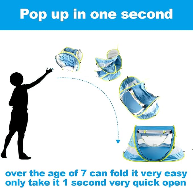 Poray Portable Baby Beach Tent with UPF 50+ Sun ShelterMosquito Net and Sunshade Ideal Pop Up Kids Travel Tent with Carry Bag &amp 2 StakesOutdoor Indoor Play and Sun Protection