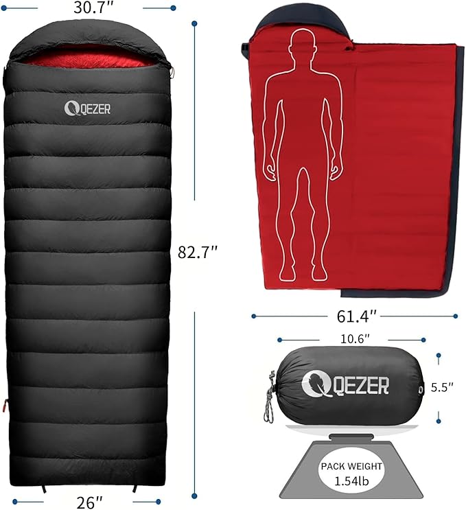 Down Sleeping Bag for Adults 600 Fill Power Ultralight &amp Compact with Compression Sack for Backpacking Camping Hiking