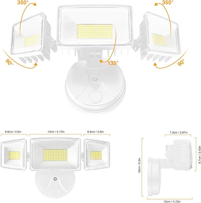 Onforu 100W 11000LM Flood Lights Outdoor Brightness Security LED Flood Lights with 3 Adjustable Heads Switch Controlled IP65 Waterproof 6500K Outside Exterior Flood Light for Yard Garage Eave Patio