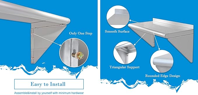 12''x24'' - 2PACKS Wall Mounted Stainless Steel Shelf NSF Commercial Metal Wall Mount Floating Shelving for Kitchen Restaurant Food TruckGarageHome&ampHotel