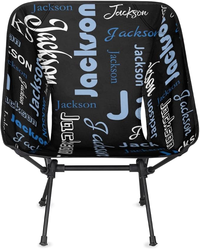Custom Camping Chair Personalized Portable Backpacking Chair with Name Lightweight Folding Chair for Beach Hiking Black