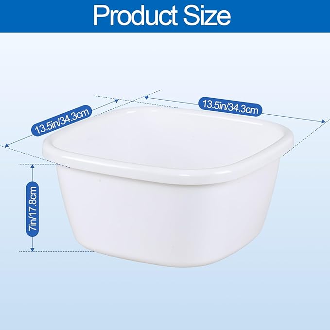 2 Plastic Wash Basins Large 18 Quart White Bucket Portable Washbasin for Washing Cleaning Foot Bath Dishes Face Cleansing Bowl Cream (2 Pack)