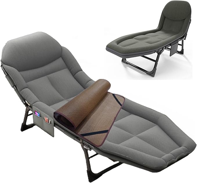 Camping Cot for Adults with Cushion Portable Folding Cot 5-Position Chaise Lounge Chair for Outdoor Camping Pool Beach Patio Relaxation