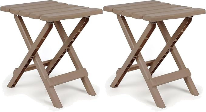 Camco Adirondack Portable Outdoor Camping Small Weatherproof Rustproof Durable Plastic Folding Side Table for Indoor and Outdoor Use 2 Pack Taupe