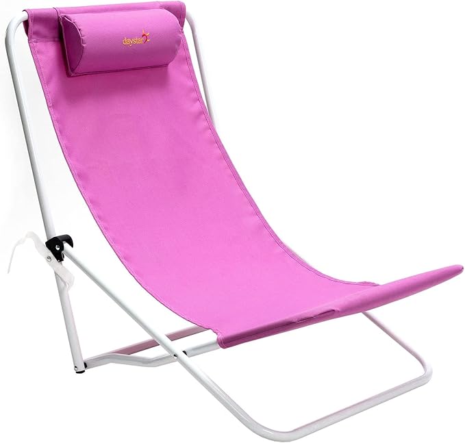 SUNNYFEEL Folding Low Beach Chair High Back Lightweight Portable Sand Chair with Pillow for Adults Heavy Duty 300 LBS Easy-to-Use Foldable Camping Chairs for Camp/Lawn/Outdoor/Travel/Picnic