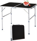 3ft Small Folding Camping Table Portable Lightweight Fold Up Utility Side Tables with Carrying Handle Outdoor Aluminum Fold in Half Dining Card Table for Picnic Party Events (Black)