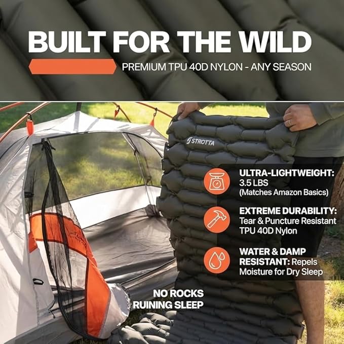 ANGORA BRANDS Inflatable Sleeping Pad for Camping &amp Backpacking – Lightweight 2.1” Thick Compact Sleeping Mat 25” Wide Portable Pad for Hiking Travel &amp Outdoor Use