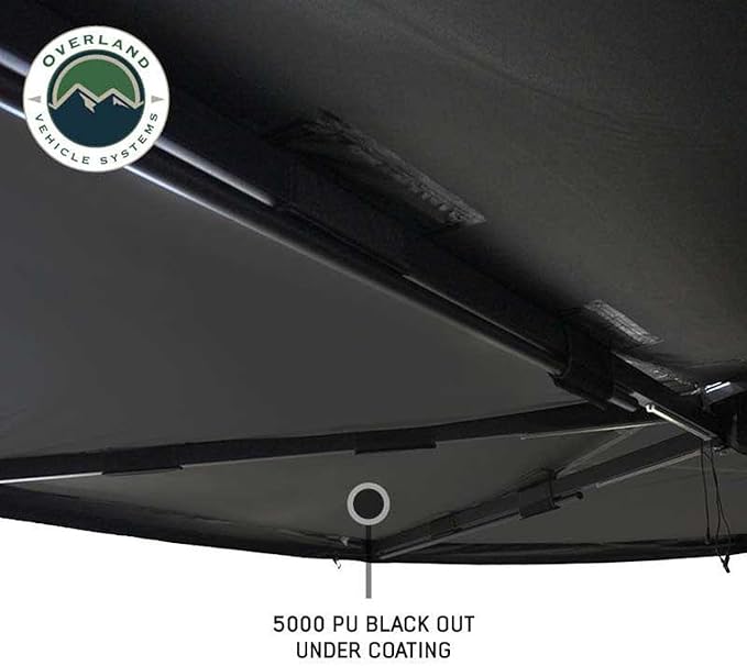 Overland Vehicle Systems 19690001 XD Nomadic 270 Degree Awning with Integrated LED Lights &amp Black Out Driver Side | 129 Sq Ft of Coverage | Black Fabric and Travel Cover Included