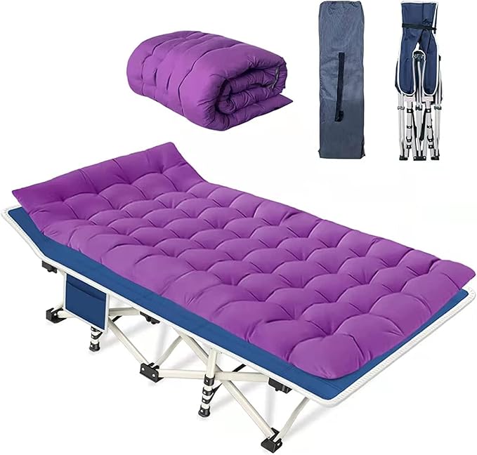 Heavy Duty Camping Cot with Comfortable Mattress &amp Carry Bag - Folding Sleeping Bed for Adults Easy to Set Up - Ideal for Outdoor Indoor Home Office Nap and Vacation.