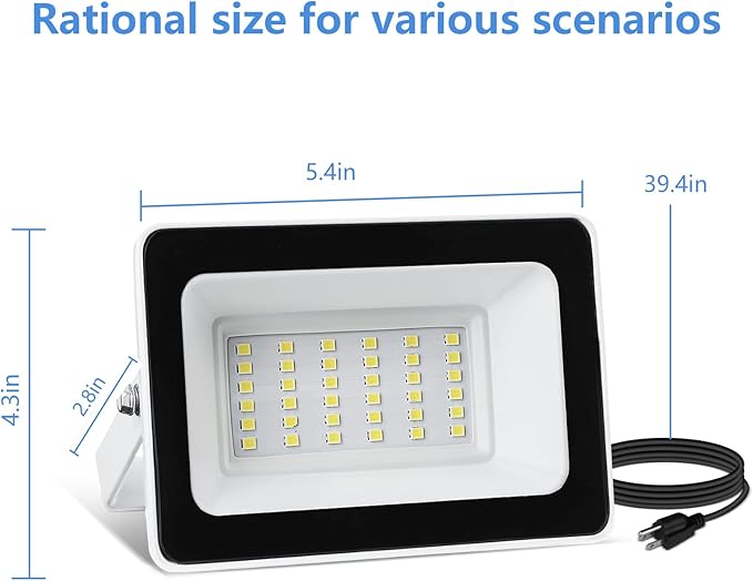 UFOND 3000 Lumen LED Flood Lights Outdoor Waterproof Security Lights 30W Floodlight with Plug Adjustable Heads (2 Pack)