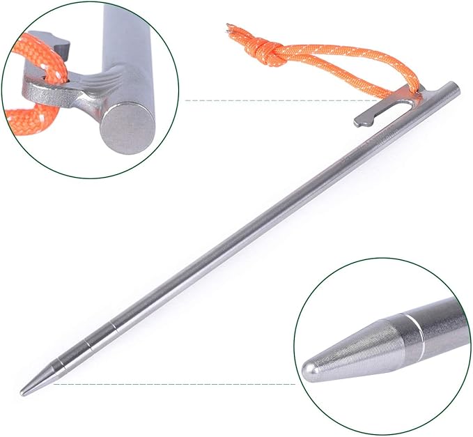 iBasingo 6-Pack Titanium Tent Stakes 20/24/30/35/40cm with Reflective Ropes Ultralight Backpacking Stakes for Camping Hiking Picnic Corrosion-Resistant &amp Durable Ground Pegs Ti4012P
