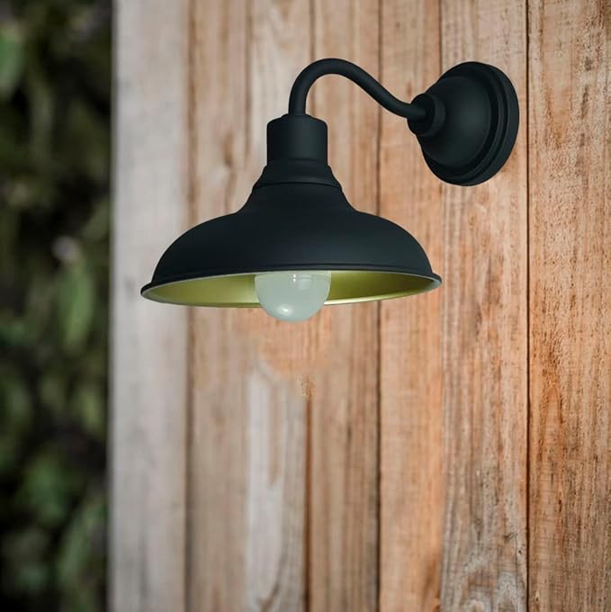 JCHAL Gooseneck Front Porch Wall Light Rustic Farmhouse Wall Sconce Outdoor &amp Indoor Wall Mount Barn Light 8 Matte Black (1 Pack)