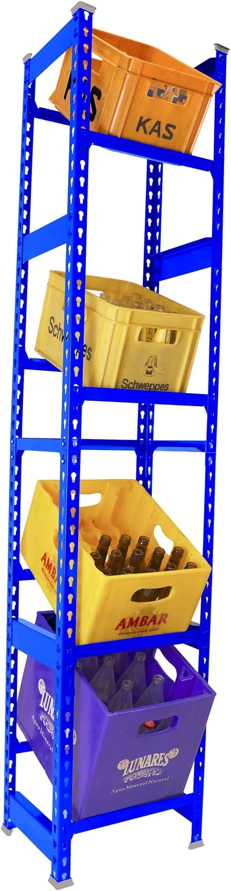 Simon Rack Drinks Crate Rack for 8 Crates 2000 x 800 x 300 mm Blue Freestanding Metal Shelf for Water Crates Beer Crates or Drinks Crates for Kitchen Garage or Cellar