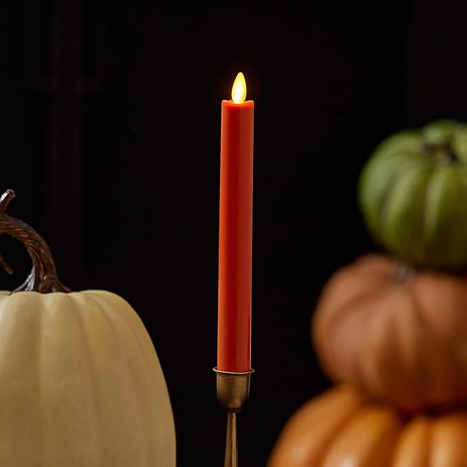 Luminara - Flameless Battery Operated Taper Candle - Harvest Pumpkin - Pack of 1-1x9.5 - LED Flickering Flame - Realistic Safe for Home Kids and Pets