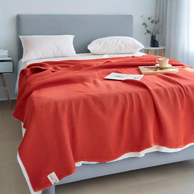 Bnitoam 100% Cotton Waffle Weave Blanket for Bed Couch Sofa 40x60 Soft Breathable Cooling Cellular Blanket Lightweight All Season Machine Washable Red (Red 40x60)