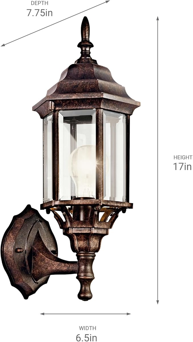 Kichler Chesapeake 17 Outdoor Wall Light in Tannery Bronze 1-Light Exterior Porch Light Coastal Wall Sconce with Clear Beveled Glass (17 H x 6.5 W) 49255TZ