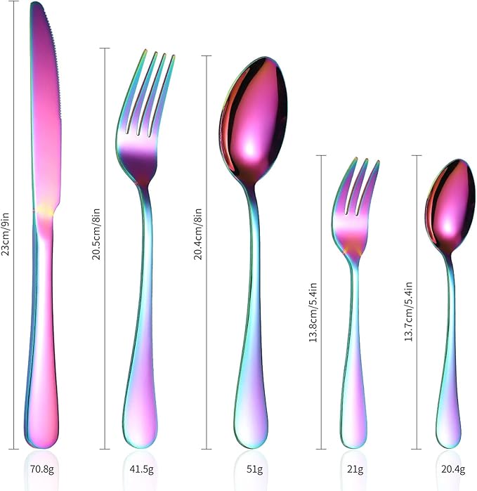 Stainless Steel Silverware Premium Stainless Steel Cutlery Set - Polished Flatware Knife Fork and Spoon Dishwasher Safe Tableware Multi-Colored Design (Silver)