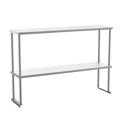 Flash Furniture Reese Commercial Metal Double Kitchen Overshelf Two-Tier Adjustable Shelf 430 Stainless Steel 18 Gauge NSF Certified 48 x 12