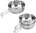 Outdoor Camping Bowls Set Stainless Steel Foldable Handle 650ml Large + 500ml Small Portable Hiking Cookware for Picnic Backpacking Outdoor Tableware