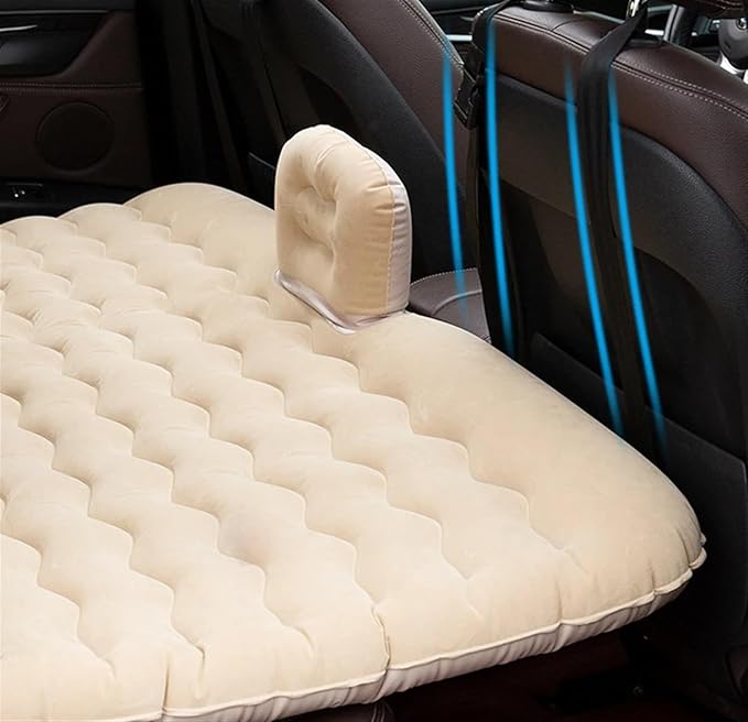 SUV Car Inflatable Bed Camping Air Bed Car Inflatable Mattress PVC Flocking Material Car Camping Sleeping Mat (Beige)