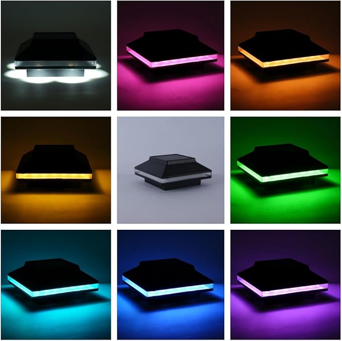 Color Changing Post Lights for Fence and Deck RGB &amp Warm White Solar Post Lights Waterproof Outdoor Posts Cap for 4x4 Wooden/PVC Posts (12 Pack)