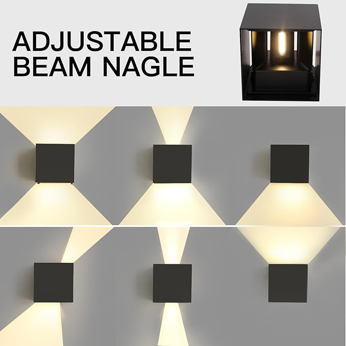 12W 2Pack Outdoor Wall Lights Exterior/InteriorLED Black Outdoor Wall Sconces Light Fixtures ModernIP65 Waterproof Square Aluminum Wall Lamps Up and Down Lights 3000K Warm Lights