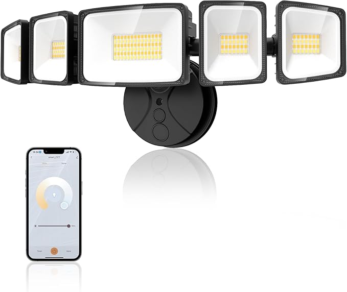 Onforu 120W Smart Flood Light Outdoor 12000LM LED Security Light APP Control WiFi Alexa Flood Lights Outside Floodlight with 5 Adjustable Heads 2700K-6500K Exterior Light Fixture for Yard