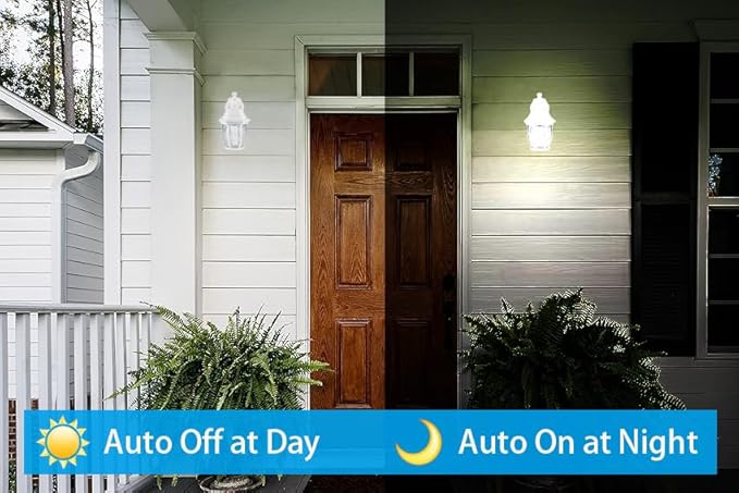 Outdoor Wall Sconces Dusk to Dawn Large Waterproof Porch Light Fixture for Doorway Patio Garage Entryway Aluminum Housing Plus Clear Water Glas White 2-Pack