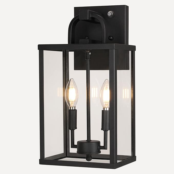 PARTPHONER Large Outdoor Light Fixutre 2-Light Dusk to Dawn Outdoor Lighting Farmhouse Front Porch Light Exterior Wall Lantern Sconce with Clear Glass for Entryway Doorway House Garage