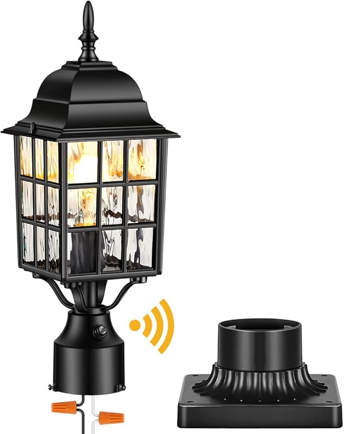 VIANIS Lamp Post Light Fixture with Mount Base Modern Black Exterior Post Lantern Fixture with Tempered Glass Anti-Rust Aluminum Light Posts for Outside for Driveway Backyard Patio Garden E26