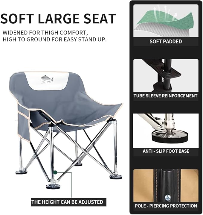 Super Large All-Terrain Camping Chair 8-Level Height Adjustment Outdoor Fishing Chair Leisure Chair one-Click Folding for Easy Carrying can Bear a Weight of 400 pounds (Fishing Chair Grey)