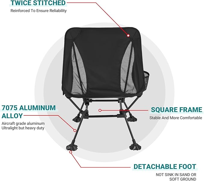 ATEPA Backpacking Chair Ultralight Folding Portable Small Camping Chairs for Adults Compact Foldable Beach Seat with Anti-Sinking Feet &amp Aluminum Frame for Outdoor Hiking Travel Fishing 2 Pack B