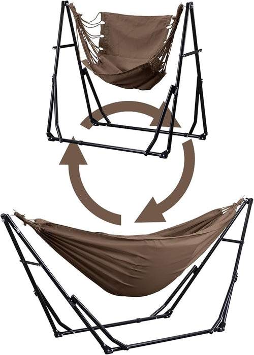 2 in 1 Hammock with Stand Outdoor Hammock Swing Chair with Portable Heavy Duty Stand Multi-Functional Hammock Stand 480 lbs Weight Capacit-Coffee