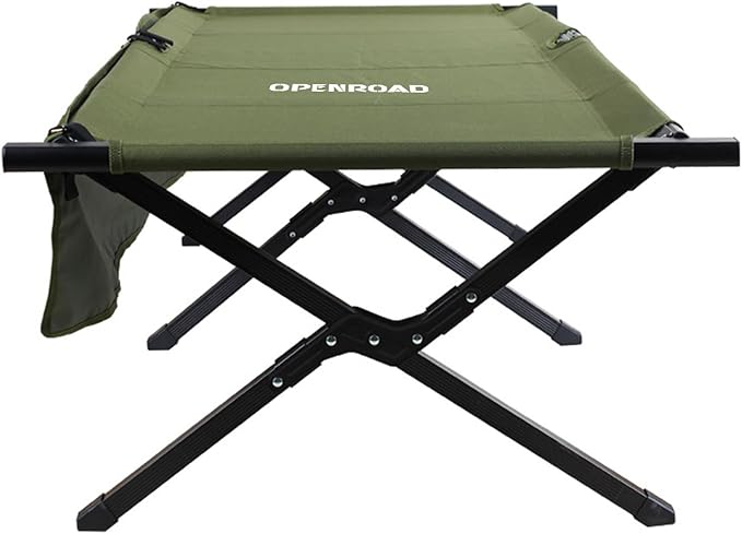 OPENROAD Portable Folding Camping Cot – Easy Setup Supports Up to 550lbs with Storage Bag and Side Pockets for Travel and Outdoors