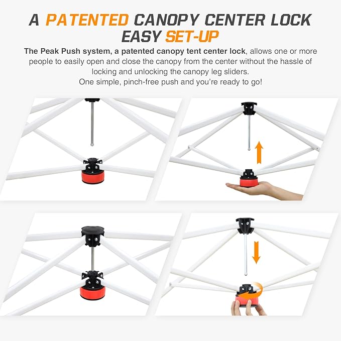 EAGLE PEAK Pop Up Canopy Tent with Wheeled Carry Bag 8 Stakes 4 Ropes 4 Weight Bags Easy Set Up Tent Canopy 10x10 ft 100sqft of Shade Tiki