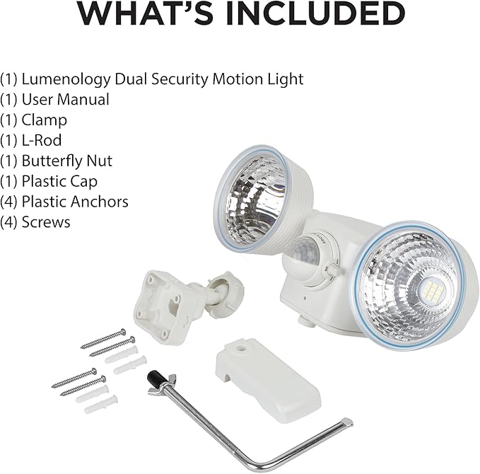 Limitless Innovations Lumenology Dual Security Motion Sensor Spotlights with Adjustable Heads and Sensitivity - Ultra-Bright 1000 Lumen LED Flood Light - Waterproof/Outdoor (White)