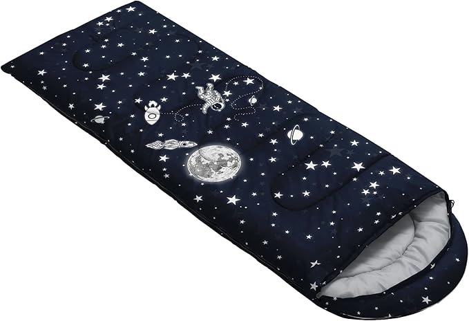 Kids Sleeping Bag for Boys GirlsRocket Astronaut Moon Print-Lightweight Warm Portable Outdoor Indoor-Waterproof Cold Weather Resistant Sleeping Bag for Camping Hiking(Rocket)