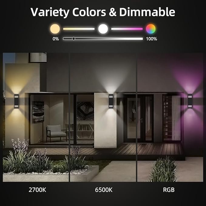 KIZON Modern Smart Porch Lights RGBCW Dusk to Dawn Outdoor Lights Color Changing App Control with Remote Dimmable WiFi Up and Down Lights Outdoor Sconce for House Theater Garage ETL Listed 2 Pack