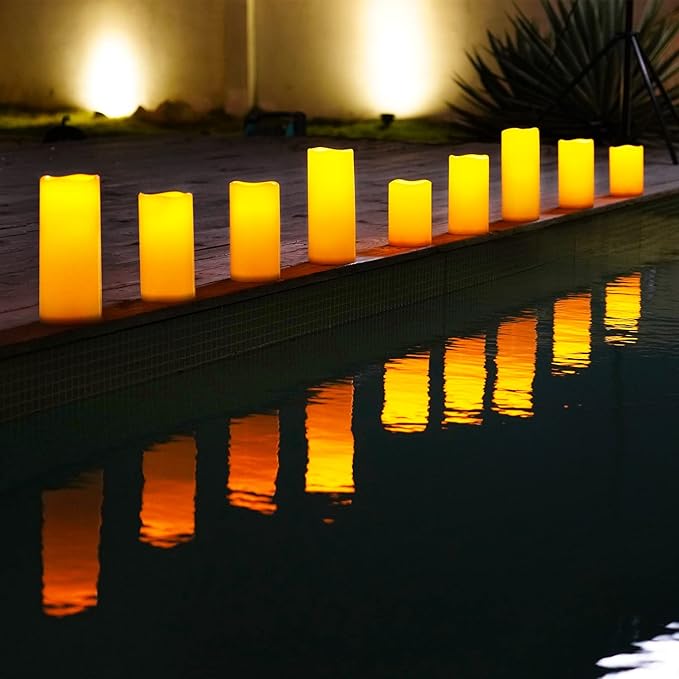 Homemory 4x10 Large Solar Candles Outdoor Waterproof Dusk to Dawn Solar Powered Flameless Candles for Outdoor Lanterns Set of 4