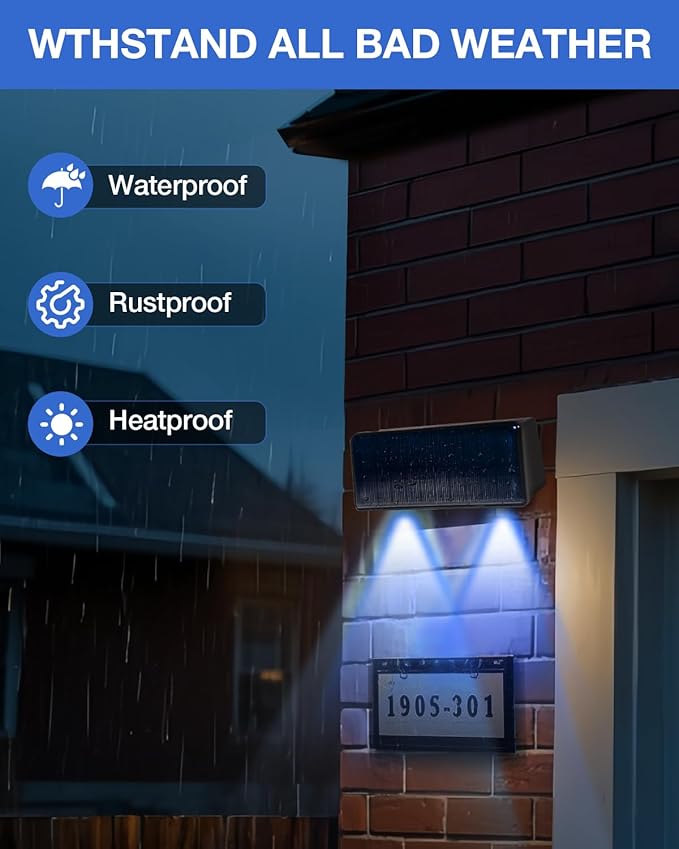 Fence Lights Solar Powered Outdoor Waterproof 3 Sided Wall LED Landscaping for Yard Deck Patio Rail Garage Pool Balcony Energy Efficient Warm White Safety (Multicolor Down-8Pack Light)