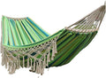 Bohemian Double Hammock for 2 Person Red White Striped Pattern with Tassels Heavy Duty Rope Outdoor with Carry Bag(Green)