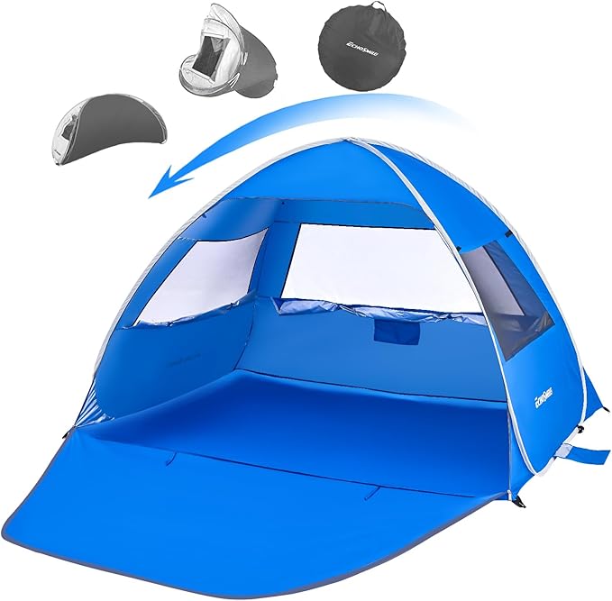 Pop Up Beach Tent for 4 Person with UPF 50+ ProtectionAutomatic Easy Setup Waterproof Beach ShadeLightweight and Portable Beach Tent Sun Shelter - Dark Blue