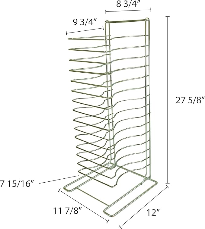 TrueCraftware- 15 Tier Pizza Pan Rack Chrome Plated- Pizza Pan Rack Holder Safe Sturdy 15- Slot Pizza Rack for Pizza Pan Trays Screens Home Kitchen Restaurant Catering